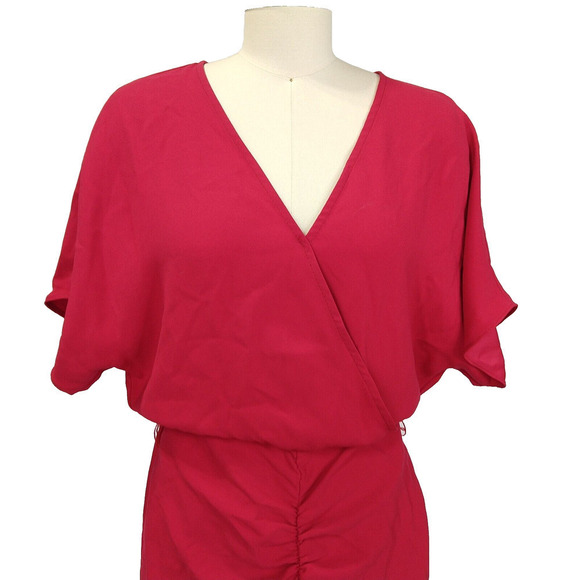 Trina Turk Zest Dress Size 4 NWT Sangria Red Batwing Shirred Skirt Surplice - Picture 3 of 12